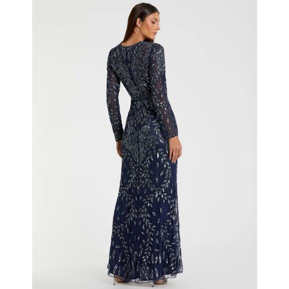 Mac Duggal Illusion Long Sleeve Beaded Embellished Gown NWT 8 Style 6023 Gown - Picture 2 of 16